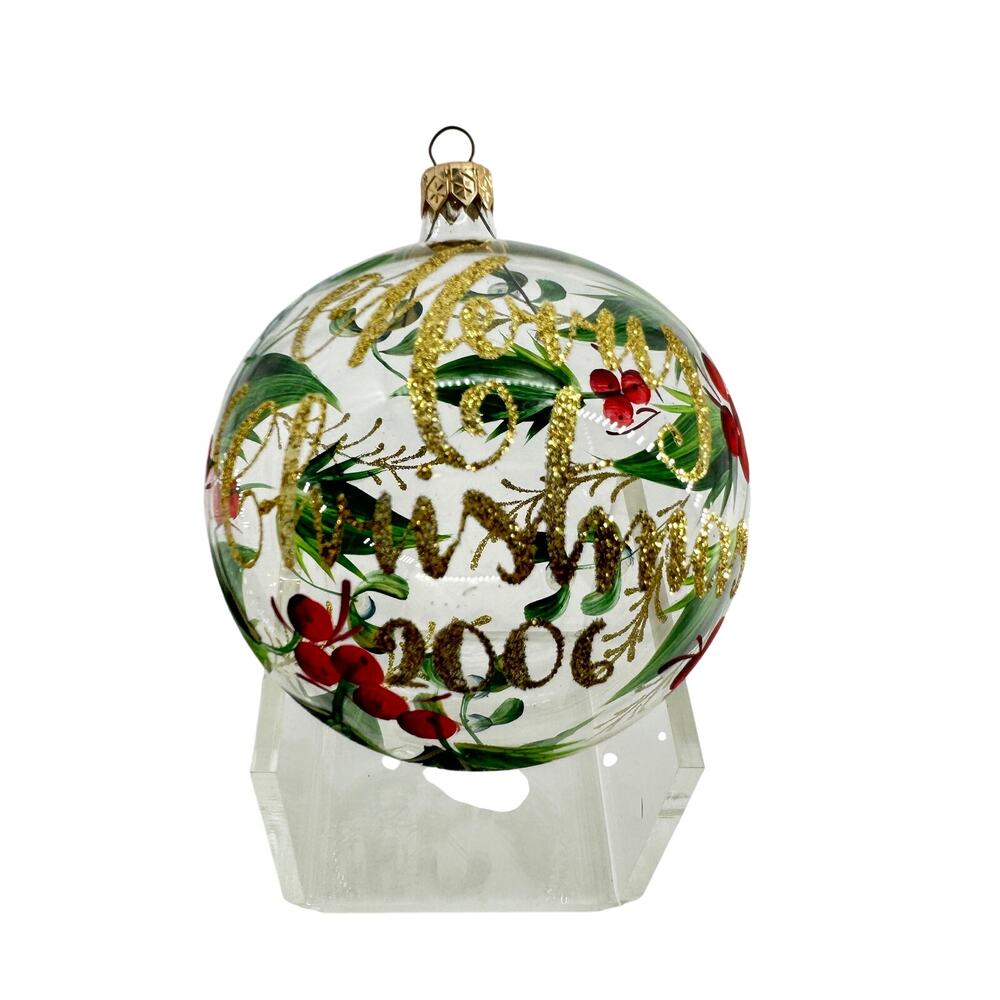 Heart Gifts by Teresa Merry Christmas 2006 Hand Painted Glass Ornament USA Box